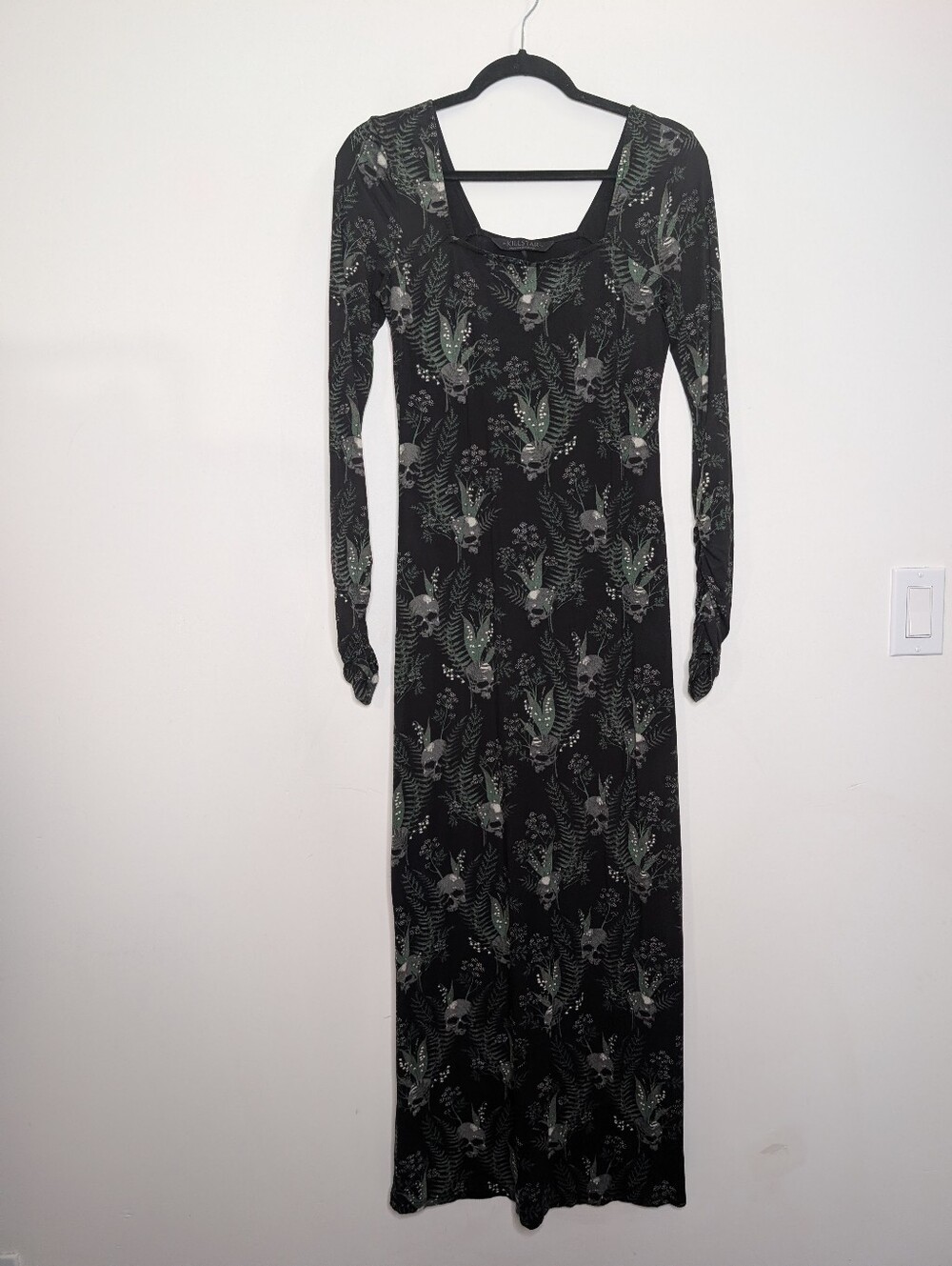 KILLSTAR Black Skull Botanical Floral Long Sleeve Goth Maxi Dress S - Picture 2 of 7